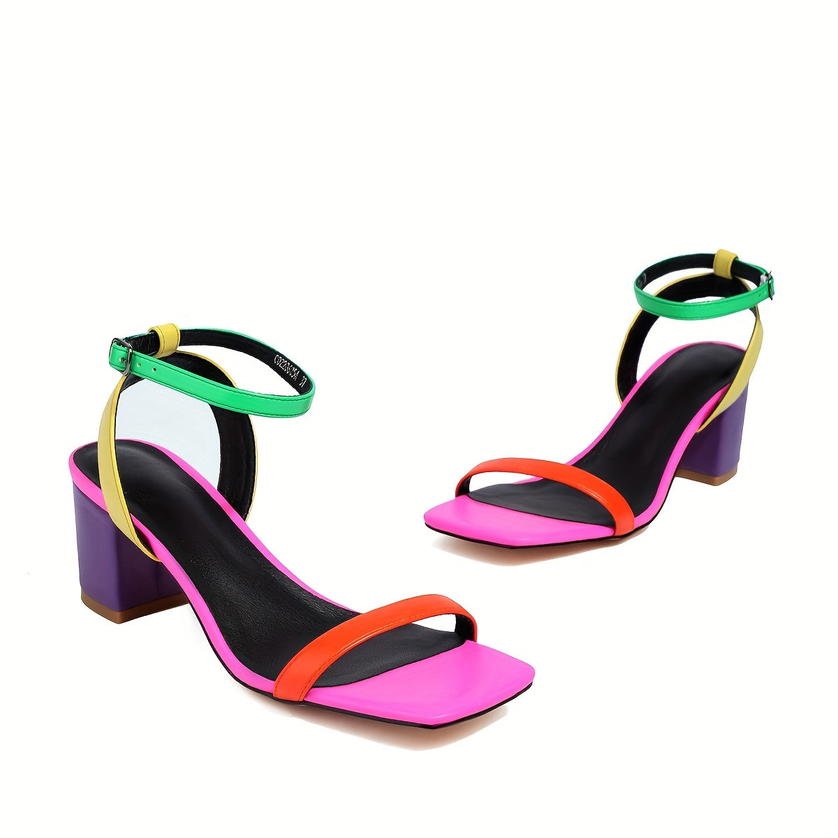 Colorful Ankle Strap Block Mid-Heel Sandals
