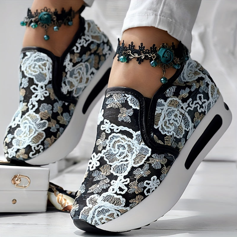 Colorful Embroidered Floral Slip-On Sneakers