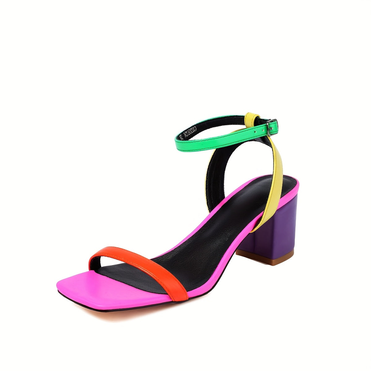 Colorful Ankle Strap Block Mid-Heel Sandals