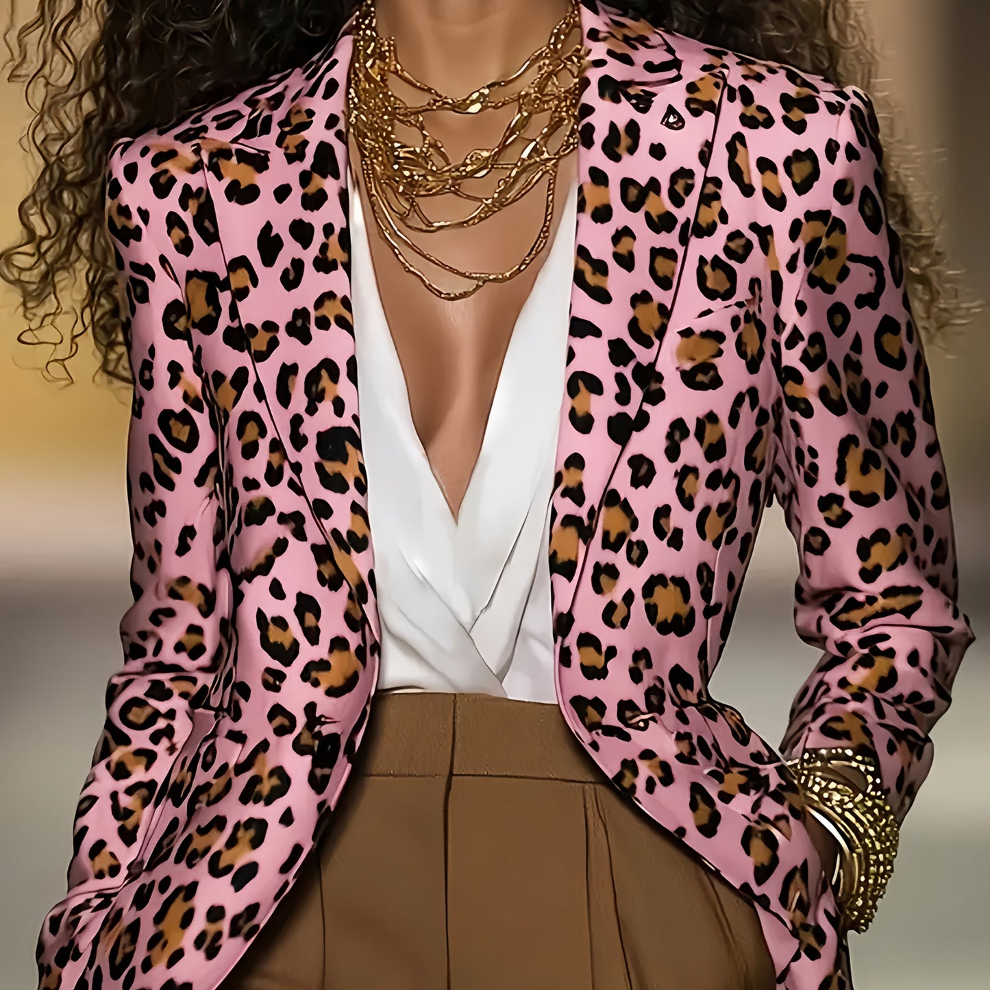 Pink Leopard Print Blazer