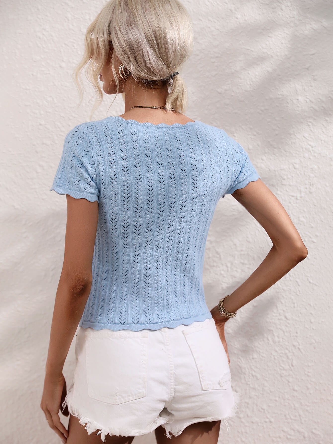 Scalloped Hem Square Neck Knit Top Posh Styles Apparel