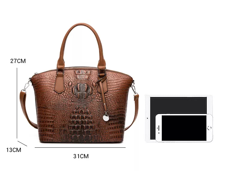 Maverick Brown Faux Leather Crocodile Pattern - 3 Piece Set Posh Styles Apparel