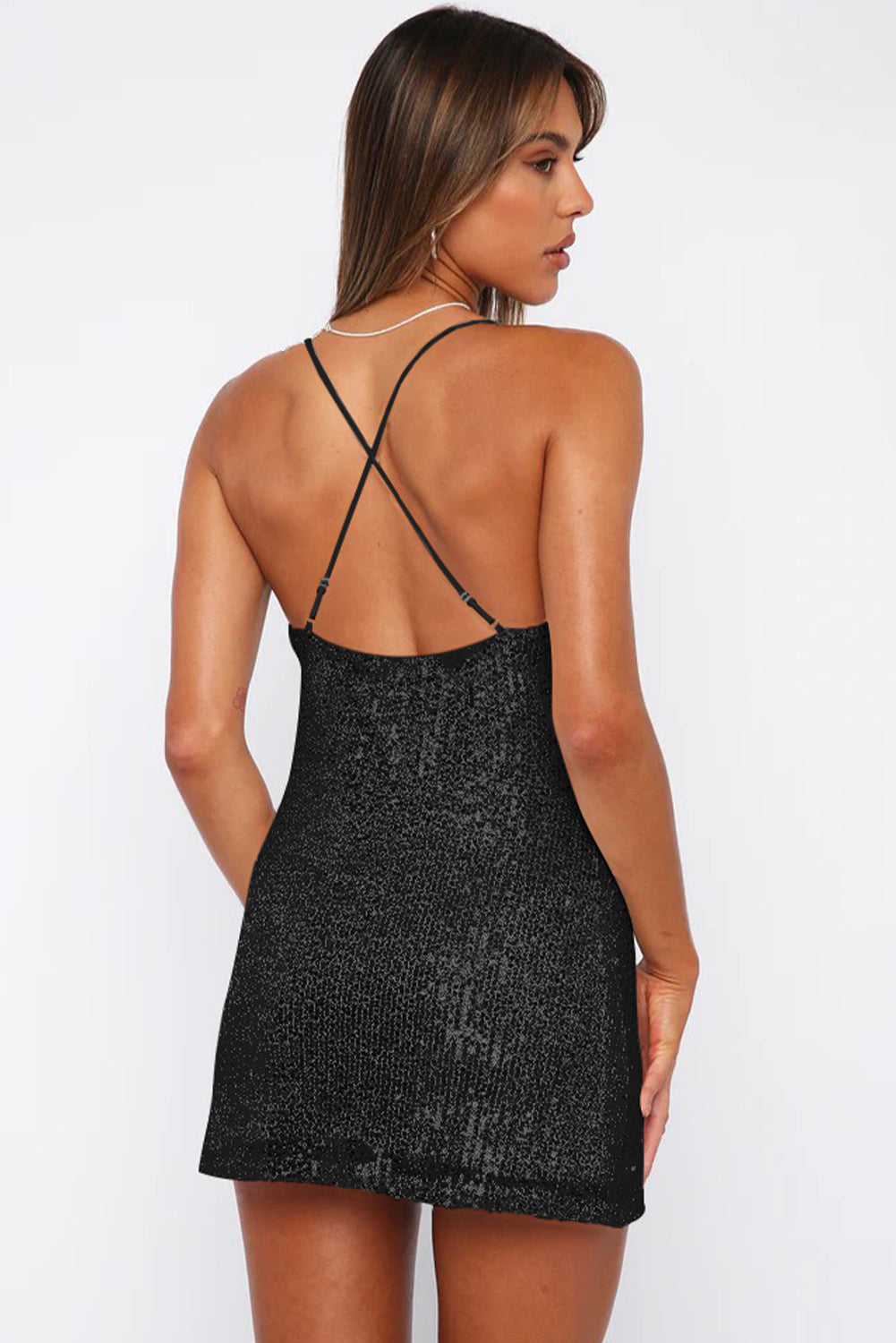 Cowl Neck Contrast Sequin Sleeveless Mini Dress Posh Styles Apparel