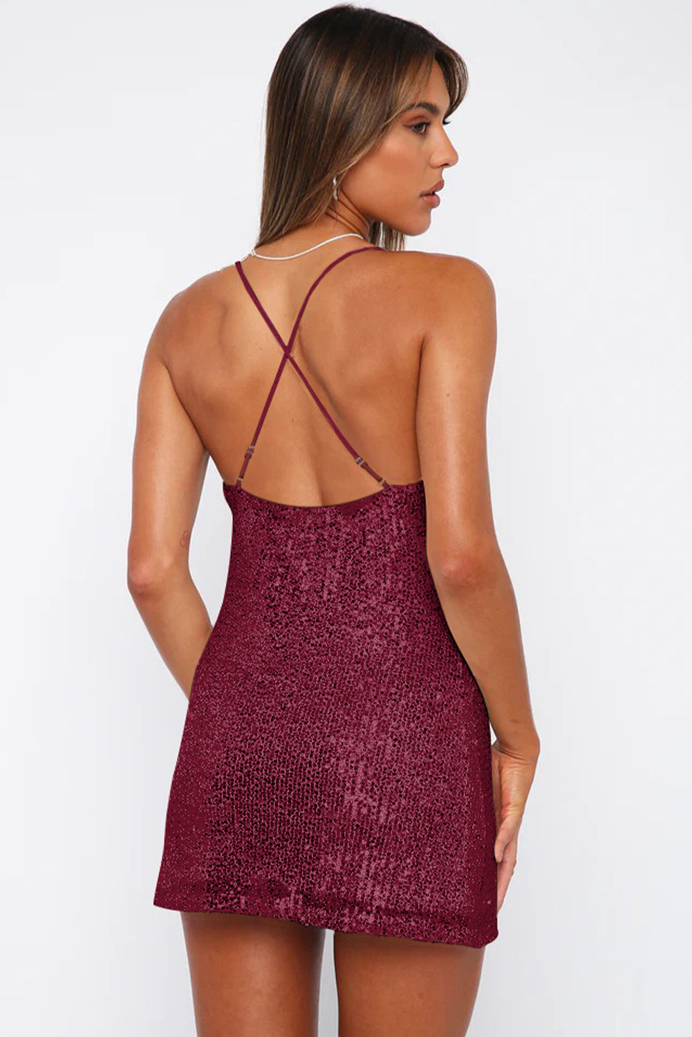 Cowl Neck Contrast Sequin Sleeveless Mini Dress Posh Styles Apparel