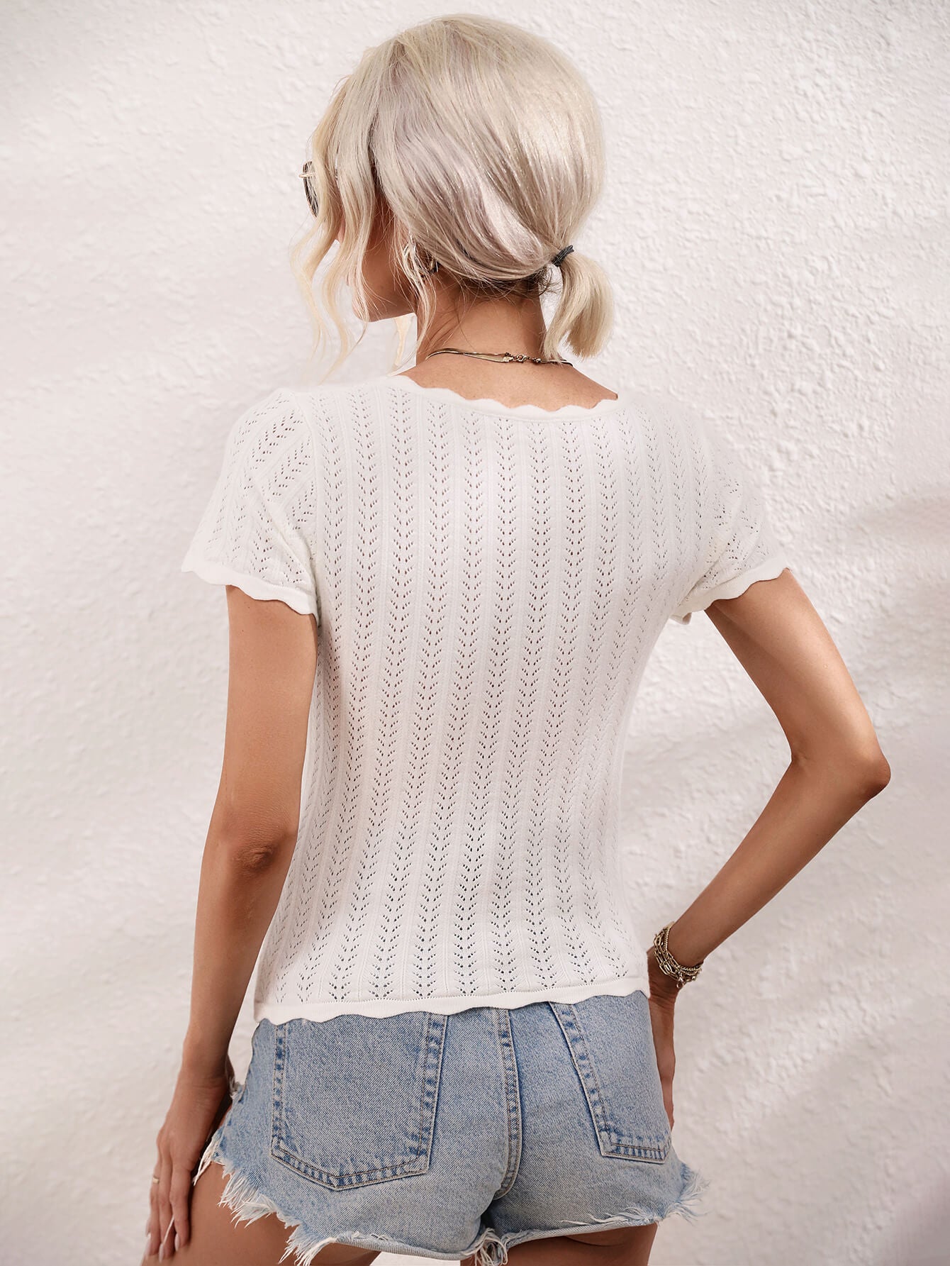 Scalloped Hem Square Neck Knit Top Posh Styles Apparel