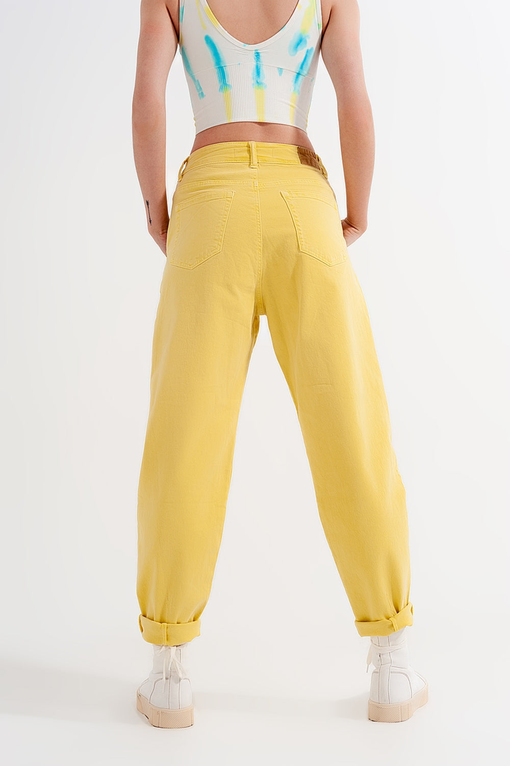 High rise mom jeans with pleat front in yellowJeans