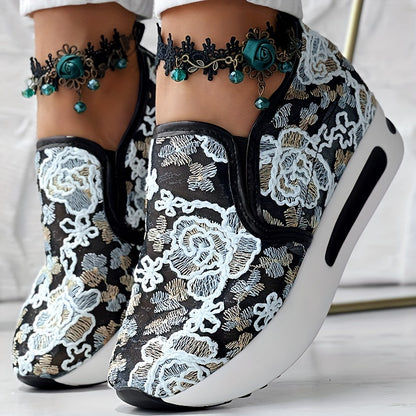 Colorful Embroidered Floral Slip-On Sneakers