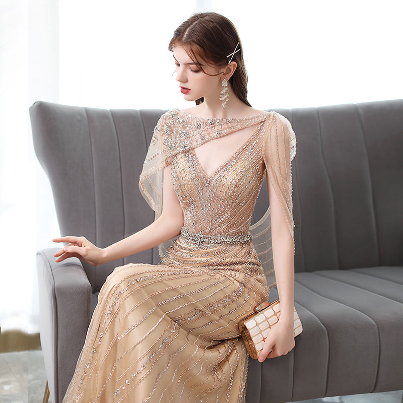 Golden Fishtail Evening Dress