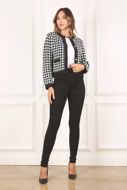 Black check knitted jacket