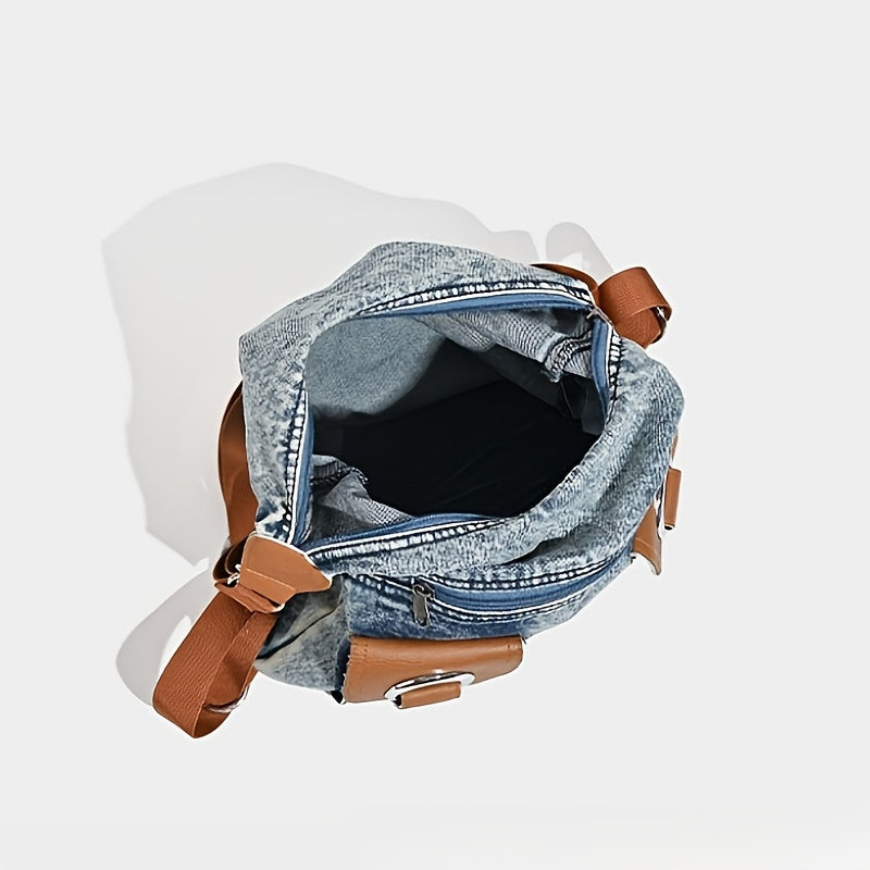 Large Capacity Washed Denim Shoulder Backpack Purse