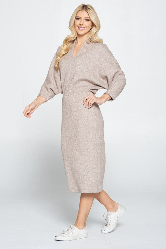 Sweater Knit Dolman Sleeve Midi Dress