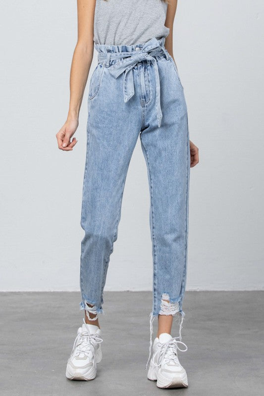 Super High Waisted Paper Bag Slouch Jeans