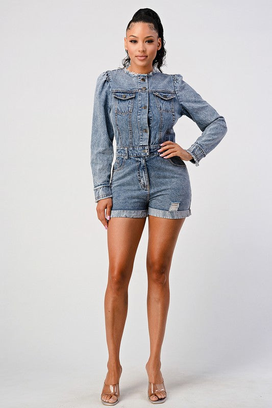 Long Sleeve Denim Romper