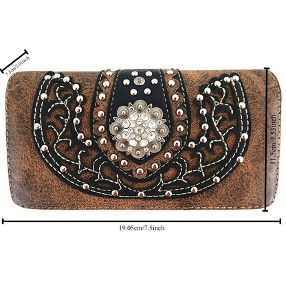 Western Style Brown Concho Studded Shoulder Bag And Wallet Set