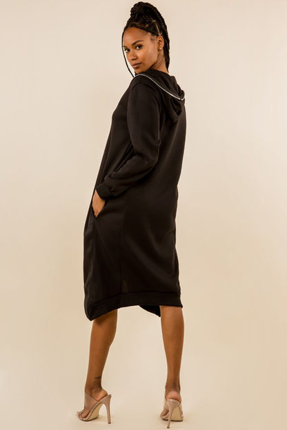 Hoodie Sweatshirt Dress With Front Zipper