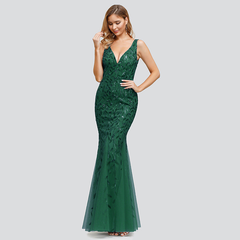 Sleeveless Sequined Fishtail Evening Dress