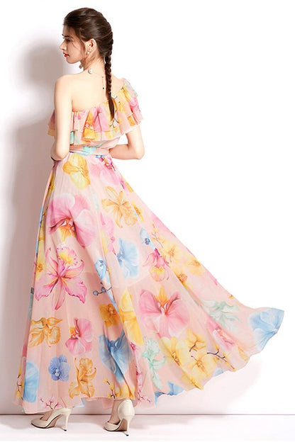 One Shoulder Long Floral Dress