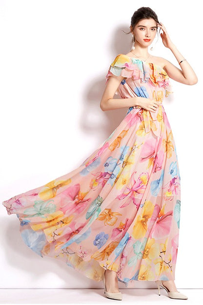 One Shoulder Long Floral Dress