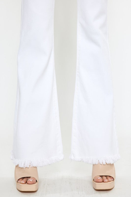 High Rise White Flare Jeans