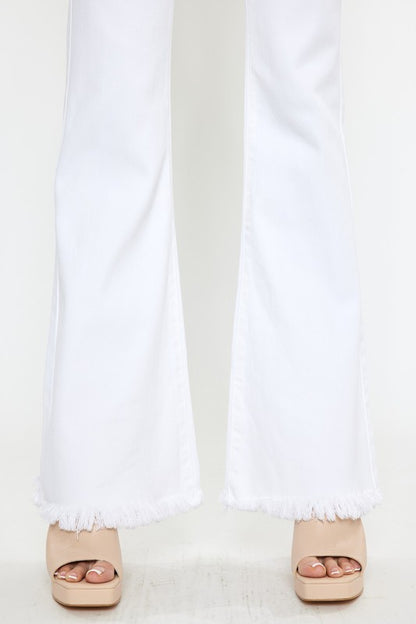 High Rise White Flare Jeans