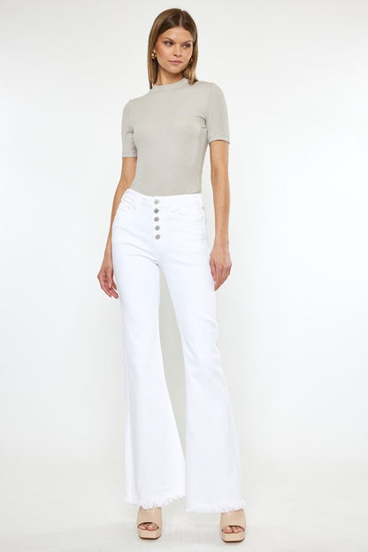 High Rise White Flare Jeans