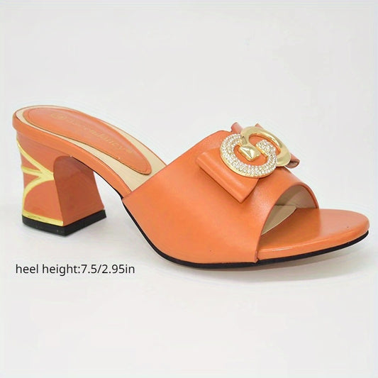Italian Metal Slingbacks Block Heel Slides