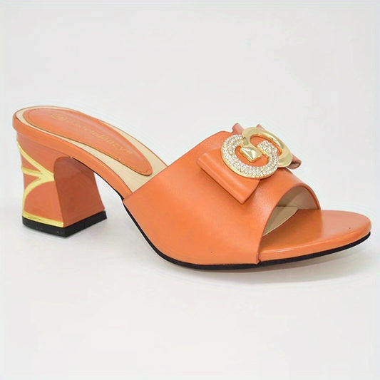 Italian Metal Slingbacks Block Heel Slides