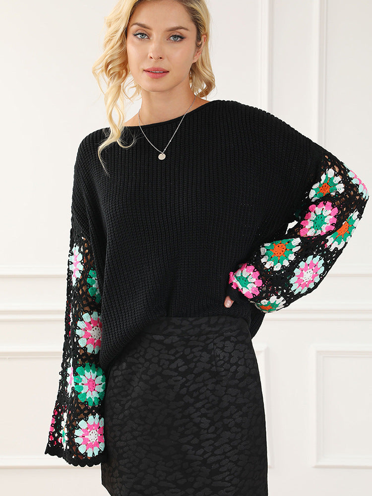 Loose Floral Crochet Knitted Sweater