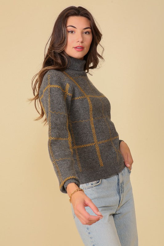 Plaid Turtle Neck Sweater