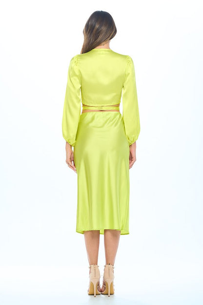 Silky Satin Wrap Crop Top with Tie