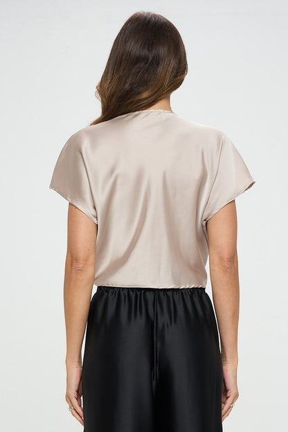 Satin Short Sleeve Top with Front Twist