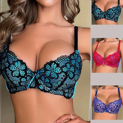 3pcs Seamless Underwire Embroidery Push U Bra