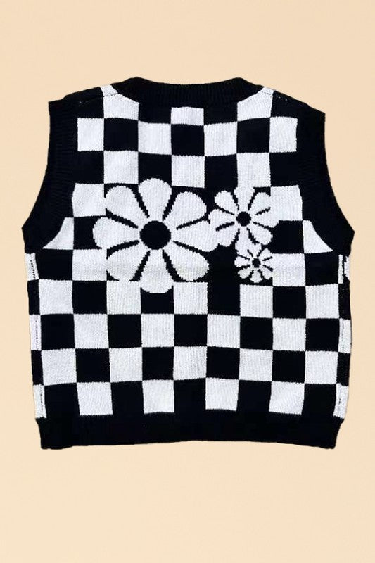 Checkered knit vest