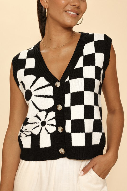 Checkered knit vest