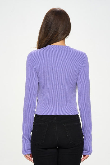 Made in USA Ribbed Round neck Long Sleeve Crop Top