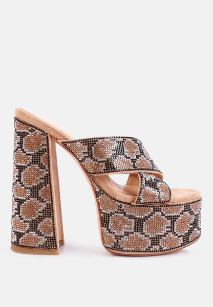 sinful high platform patterned diamante slides-6