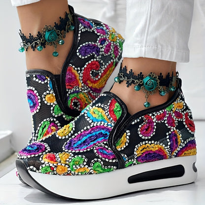 Colorful Embroidered Floral Slip-On Sneakers