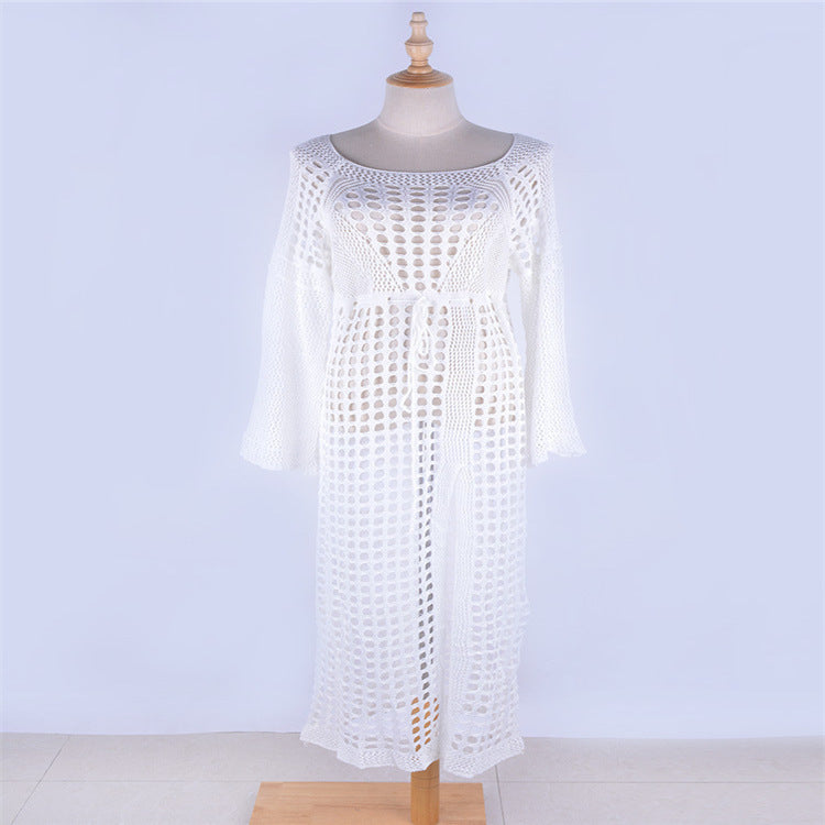 Hollow Knitted Long Sleeve Beach Dress