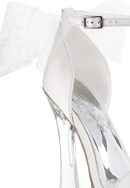 Kiri Satin Clear High Heeled Bow Sandals