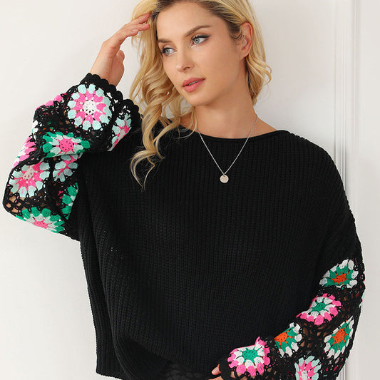 Loose Floral Crochet Knitted Sweater
