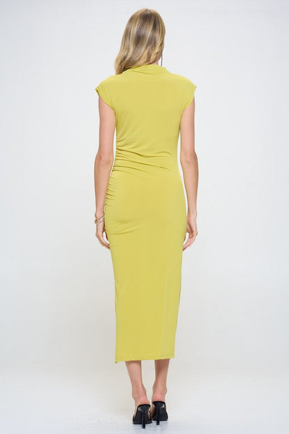 Made in USA Sleeveless Ruched Dress with Slit