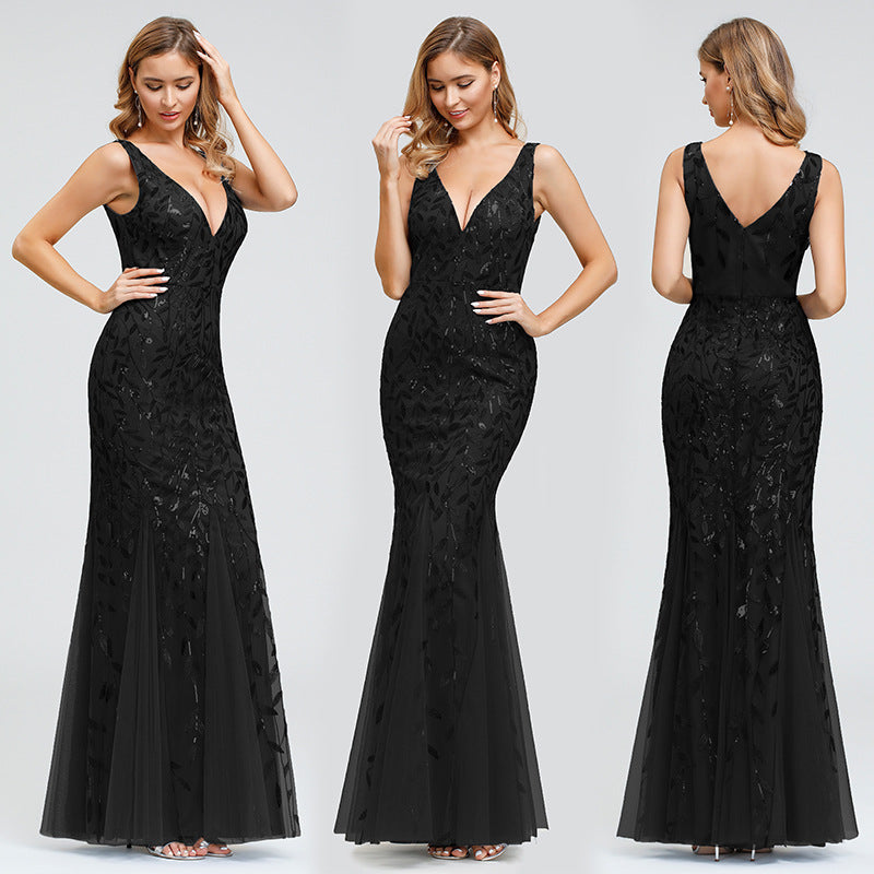 Sleeveless Sequined Fishtail Evening Dress