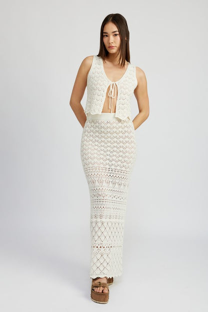 Fitted Crochet Maxi Skirt With Slit