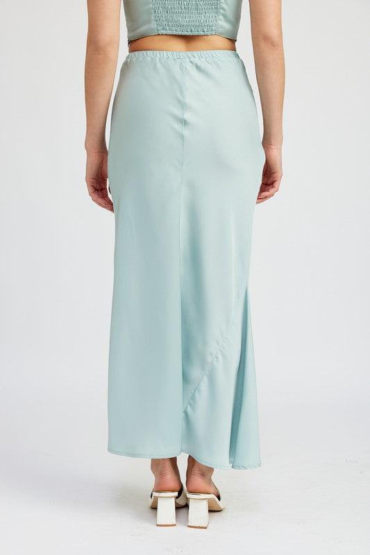 Tie Front Satin Midi Skirt