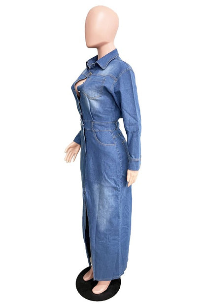 Long Denim Long Sleeves Dress