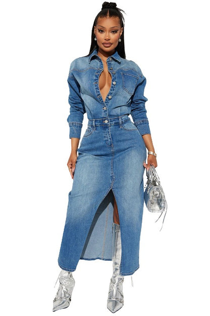 Long Denim Long Sleeves Dress