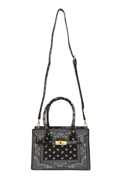 Amoeba Print Rectangular Bag with Buckle Accent