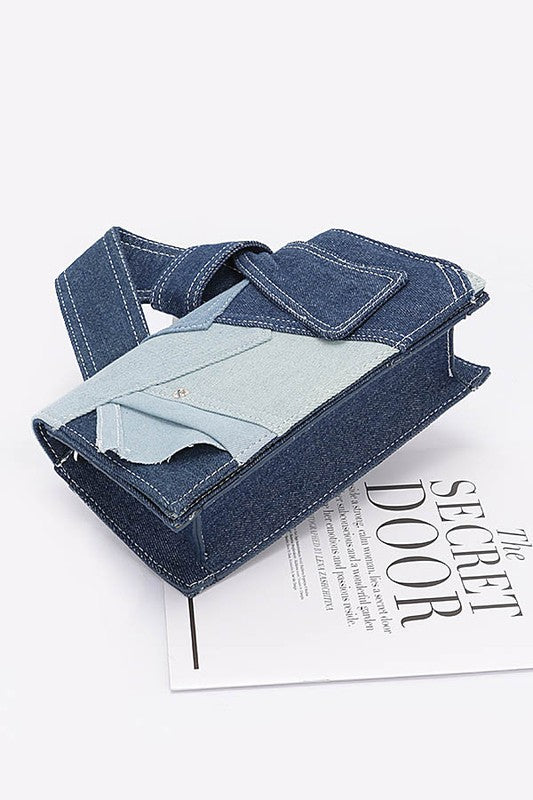 Mix Piecing Denim Crossbody Bag