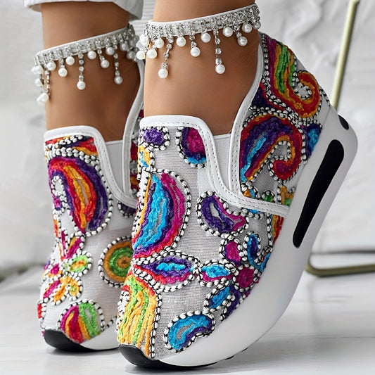 Colorful Embroidered Floral Slip-On Sneakers