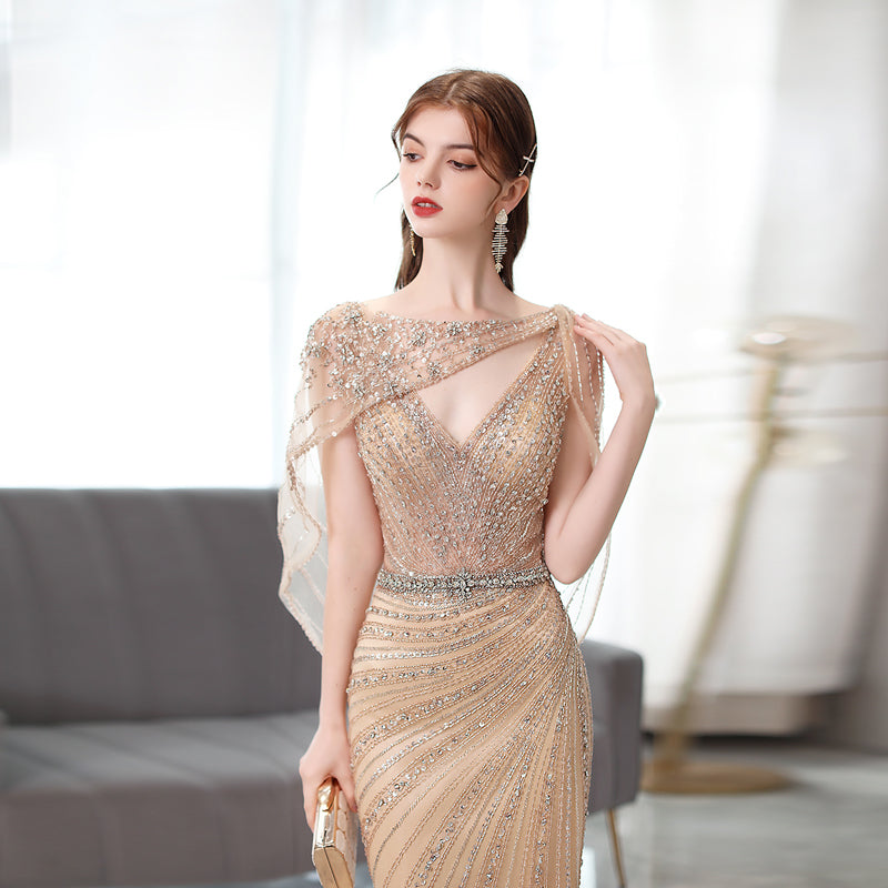 Golden Fishtail Evening Dress